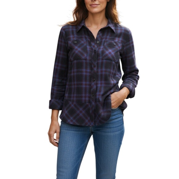 CAbi Tops - CAbi #3431 Blue/Purple Check Flannel Moody Plaid Button Down Size M